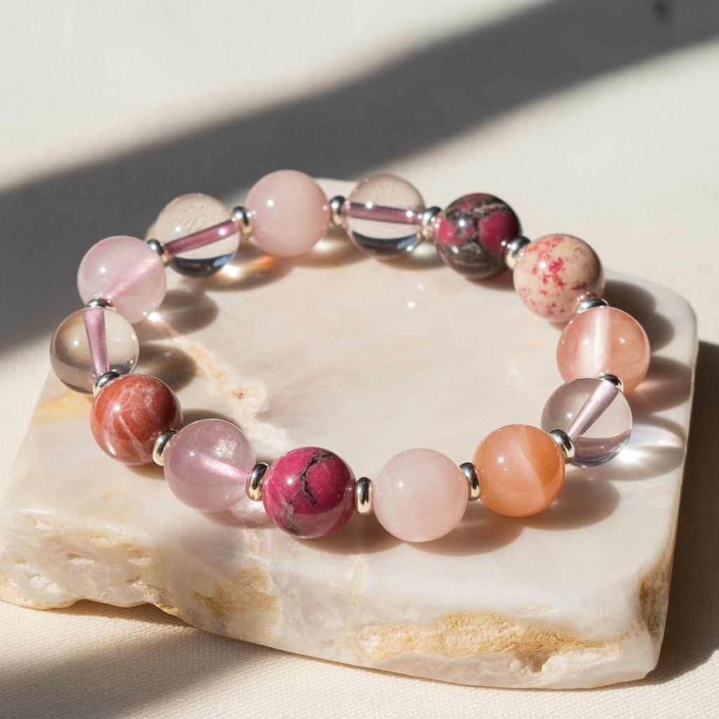 Self Love & Heart Healing Crystal Combination Bracelet – Stone of Love Energy